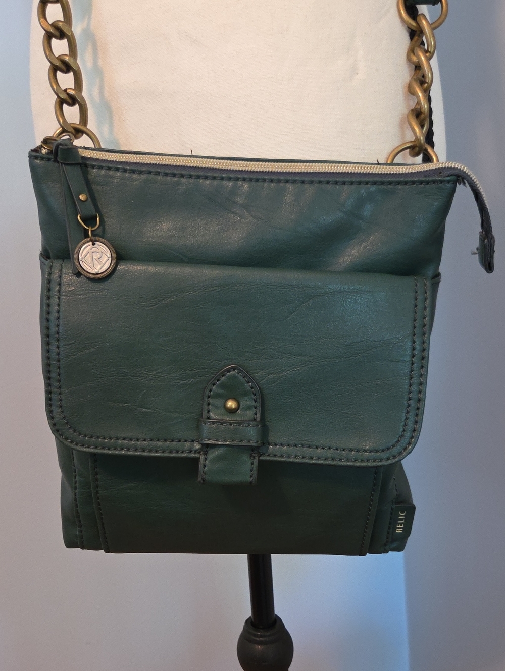 Relic Dark Teal Crossbody with Brass Chain
